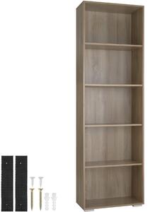 Tectake Regál na knihy Lexi – 5 přihrádek 60x30x190cm - Světlé dřevo, dub Sonoma