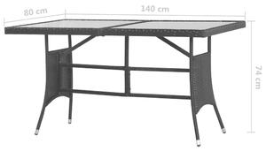 Zahradní stůl černý - polyratan | 140x80x74 cm