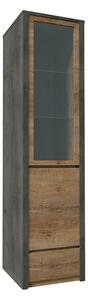 Vitrína, dub lefkas tmavý/smooth šedý, MONTANA W1D, 50 x 43 x 197 cm,, dub, dřevotříska