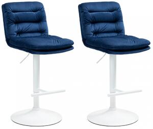 2x Barová židle Damar - samet, bílý rám - blue