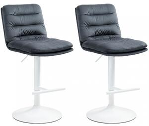 2x Barová židle Damar - samet, bílý rám Tmavě šedá