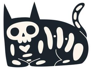 Ilustrace Cartoon black cat with skeleton. Funny, Elena Shlyuykova