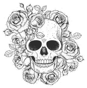 Ilustrace Skull and flowers hand drawn illustration., vidimages