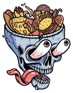 Ilustrace lots of food on top of the skull, gunaonedesign