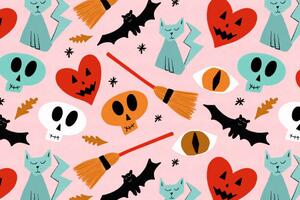 Ilustrace Halloween ghosts, skulls, cats and bats, Volanthevist