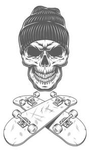 Ilustrace Vintage monochrome skateboarder skull, dgim-studio