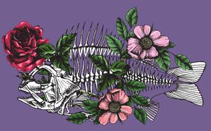 Ilustrace Symbolic illustration with blooming fish skeleton., olgamoopsi