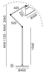 Il Fanale 269.08.OF Loft, industriální stojací lampa z mosazi a železa, 1x15W E27, výška 112-206cm
