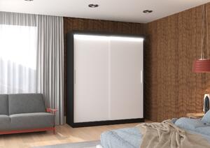 ADRK Šatní skříň posuvná s LED osvětlením LINCOLN B-W 180 L, bílá/černá