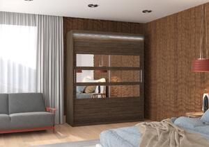 ADRK Šatní zrcadlová skříň posuvná s LED osvětlením TOLEDO CH 180 L, choco