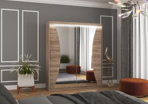 ADRK Šatní zrcadlová skříň posuvná s LED osvětlením CHARLOTTE T 180 L, truffle