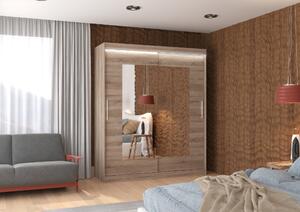 ADRK Šatní zrcadlová skříň posuvná s LED osvětlením ROSETTE T 180 L, truffle