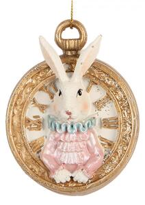 Velikonoční závěsná ozdoba bílý zajíček v kapesních hodinkách Wonderland – 6x3x7 cm