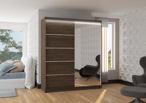 ADRK Šatní zrcadlová skříň posuvná s LED osvětlením CARO CH 180 L, choco