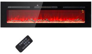 HOMCOM Elektrický krb 1800 W, nástěnný model s LED efektem plamene a krystaly ve 3 barvách