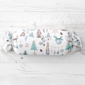Biante Polštář válec bonbon Sandra SA-662 Modro-zeleno-hnědý vánoční vzor 15x40 cm