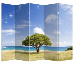 Paraván - Pláž se stromem (210x170 cm)