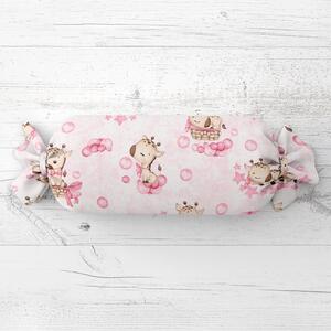 Biante Dětský polštář válec bonbon Sandra SA-438 Růžové žirafy na bílém 15x40 cm
