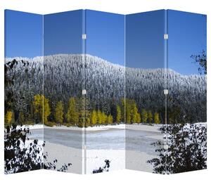 Paraván - Zasněžené hory v zimě (210x170 cm)