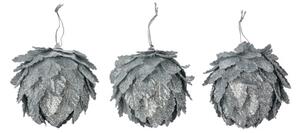Stříbrná vánoční ozdoba šiška s lístky Ewoud (sada 3 ks) – 8x8 cm