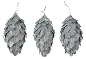 Stříbrná vánoční ozdoba šiška s lístky Ewoud (sada 3 ks) – 7x13 cm