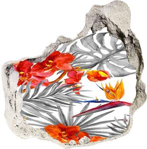 Díra 3D fototapeta nálepka Plameňáci a květiny nd-p-115695348