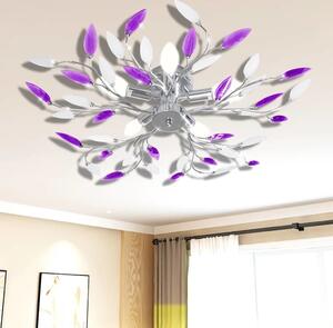 VidaXL Stropní svítidlo, bílé a křišťálové listy, na 5 žárovek E14 [289239] Barva: Fialová, Velikost: 70 x 15 cm
