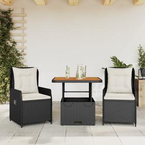 3dílný bistro set s poduškami černý polyratan 3262765