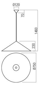 Redo 01-3030 Konos, bílé kónické závěsné svítidlo 1xE27, průměr 75cm