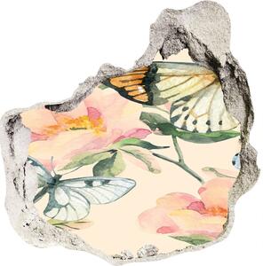 Díra 3D fototapeta nálepka Motýli a květiny nd-p-117916209