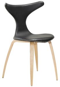 ​​​​​Dan-Form Černá kožená jídelní židle DAN-FORM Dolphin s dubovou podnoží