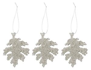 Vánoční ozdoba Leaf Gliz Silver Glitter – set 3 ks
