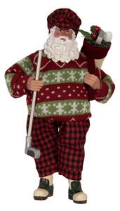 Vánoční figurka Santa Claus golfista v zeleno-červeném svetru – 16x8x28 cm