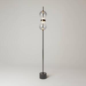 Maytoni LED stojací lampa DOUBLE MOON, černá/kouřově šedá, výška 146 cm, stmívatelný, Hliník / šedá / zinek, Obývací pokoj / jídelna, kov, Moderní, Koule