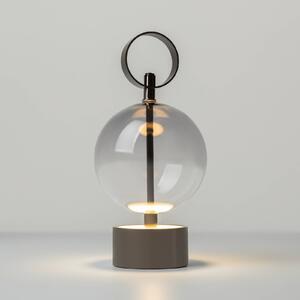 Maytoni LED stolní lampa na baterie DOUBLE MOON, kouřově šedá, výška 25 cm, sklo, Hliník / šedá / zinek, Obývací pokoj / jídelna, Sklo, Moderní, Koule