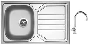 Nerezový dřez Sinks OKIO 800 V 0,7mm leštěný + Dřezová baterie Sinks VITALIA chrom
