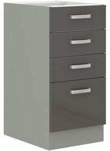 Kuchyňská skříňka dolní šuplíková GREY 40 D 4S BB, 40x82x52, šedá/šedá lesk