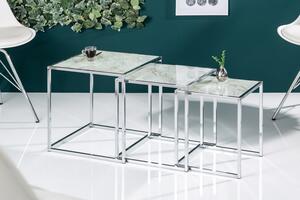 3SET konferenční-odkládací stolek ELEMENTS WHITE skleněný mramor Nábytek | Obývací pokoj | Konferenční stolky | Všechny konferenční stolky