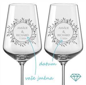 Svatební skleničky na víno Náš příběh s krystaly 2 ks