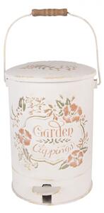 Bílý kovový odpadkový koš s květy Garden Clippings – 25x27x32 cm