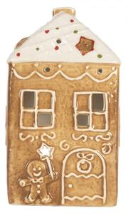 Keramický béžový svícen na čajovou svíčku ve tvaru perníkového domečku Leersum – 9x7x16 cm