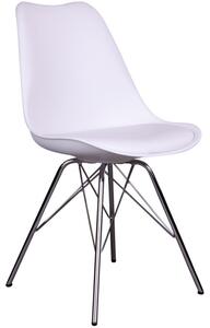 Nordic Living Bílá plastová jídelní židle Marcus s chromovanou podnoží