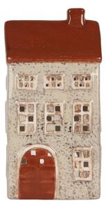 Keramický bílo-červený svícen na čajovou svíčku ve tvaru domečku Loenen III – 13x9x25 cm