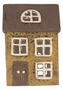 Keramický zelený svícen na čajovou svíčku ve tvaru domečku Oisterwijk III – 10x7x14 cm