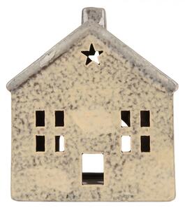 Keramický šedobéžový svícen na čajovou svíčku ve tvaru domečku Oisterwijk VI – 13x9x16 cm