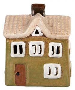 Keramický zelený svícen na čajovou svíčku ve tvaru domečku Woudenberg VI – 11x7x13 cm
