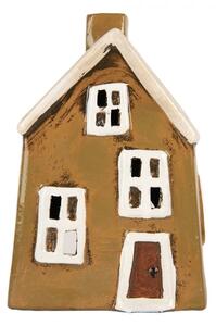Keramický béžový svícen na čajovou svíčku ve tvaru domečku Woudenberg V – 12x8x17 cm