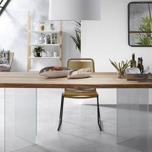 Dubový jídelní stůl Kave Home Lotty 220 x 100 cm se skleněnou podnoží