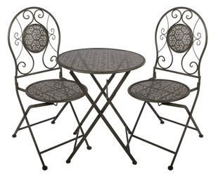 Tmavě zelený zahradní set / bistro set stolek a 2 židle ve vintage stylu Anloo – 60x71 / 2x 50x40x93 cm