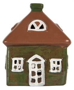Keramický zelený svícen na čajovou svíčku ve tvaru domečku Woudenberg III – 12x9x14 cm